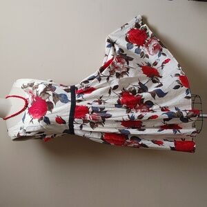Frock Shop Party Dress Vintage Style Cream Red Roses Size L